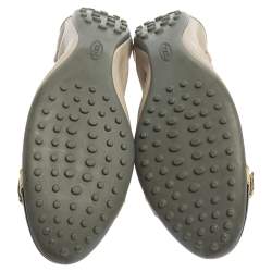 Tod's Beige/Black Leather And Patent Leather Cap Toe Buckle Detail Scrunch Ballet Flats Size 38