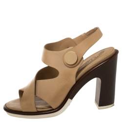 مملوكة مسبقًا Tod's Beige Leather Block Heel Sandals Size 37.5