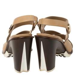 مملوكة مسبقًا Tod's Beige Leather Block Heel Sandals Size 37.5