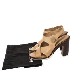 مملوكة مسبقًا Tod's Beige Leather Block Heel Sandals Size 37.5