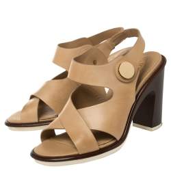 مملوكة مسبقًا Tod's Beige Leather Block Heel Sandals Size 37.5