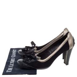 Pre Owned Tod's Black Suede And Lizard Embossed Leather Kiltie Bow Pumps Size 38.5