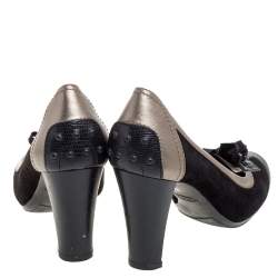 Pre Owned Tod's Black Suede And Lizard Embossed Leather Kiltie Bow Pumps Size 38.5