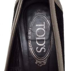 Pre Owned Tod's Black Suede And Lizard Embossed Leather Kiltie Bow Pumps Size 38.5