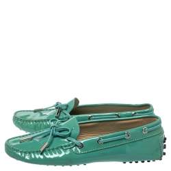 Tod's Pale Green Patent Leather  New Gommini Loafers Size 36.5