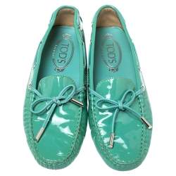 Tod's Pale Green Patent Leather  New Gommini Loafers Size 36.5