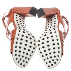 Tod's Brown Cage Leather Peep Toe Ankle Strap Block Heel  Sandals Size 39