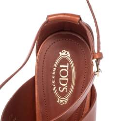 Tod's Brown Cage Leather Peep Toe Ankle Strap Block Heel  Sandals Size 39