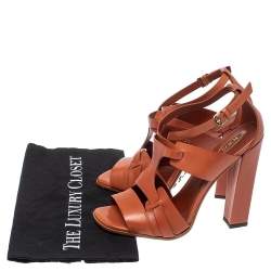 Tod's Brown Cage Leather Peep Toe Ankle Strap Block Heel  Sandals Size 39