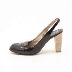 Pre Owned Tod's Black Leather Slingback Pumps Size 38