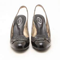 Pre Owned Tod's Black Leather Slingback Pumps Size 38