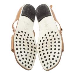 Pre Owned Tod's Beige Leather Chain Link Strap Flat Sandals Size 38