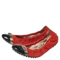 Tod's Orange/Black Suede and Patent Leather Cap Toe Scrunch Ballet Flats Size 37.5