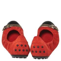 Tod's Orange/Black Suede and Patent Leather Cap Toe Scrunch Ballet Flats Size 37.5