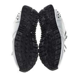 Pre Owned Tod's Silver/Black Leather Fringed Slip On Sneakers Size 37.5