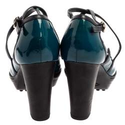 Tod's Blue Patent Leather Ankle Strap Platform Pumps Size 39.5