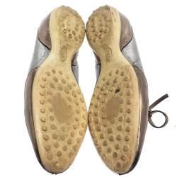 مملوكة مسبقًا Tod's Metallic Bronze/Silver Leather Low Top Sneakers Size 38.5
