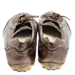 مملوكة مسبقًا Tod's Metallic Bronze/Silver Leather Low Top Sneakers Size 38.5