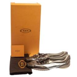 مملوكة مسبقًا Tod's Metallic Bronze/Silver Leather Low Top Sneakers Size 38.5
