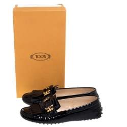 Pre Owned Tod's Black Patent Leather Fringe Detail Loafers Size 37