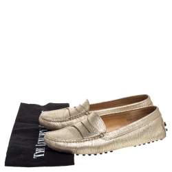 Tod's Metallic Gold Leather Penny Loafers Size 35.5