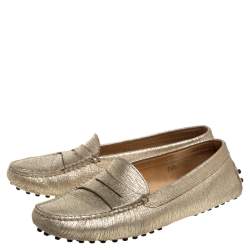 Tod's Metallic Gold Leather Penny Loafers Size 35.5