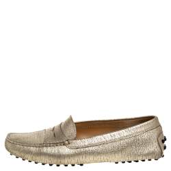 Tod's Metallic Gold Leather Penny Loafers Size 35.5