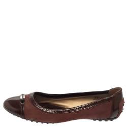 Tod's Two Tone Brown Suede and Patent Leather Cap Toe Ballet Flats Size 39