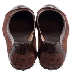 Tod's Two Tone Brown Suede and Patent Leather Cap Toe Ballet Flats Size 39