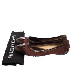 Tod's Two Tone Brown Suede and Patent Leather Cap Toe Ballet Flats Size 39