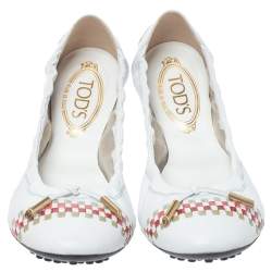 Pre Owned Tod's White Leather Bow Scrunch Ballet Flats Size 40