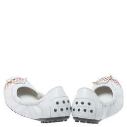 Pre Owned Tod's White Leather Bow Scrunch Ballet Flats Size 40