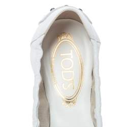 Pre Owned Tod's White Leather Bow Scrunch Ballet Flats Size 40