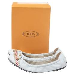 Pre Owned Tod's White Leather Bow Scrunch Ballet Flats Size 40