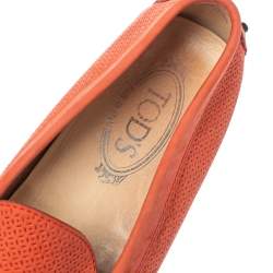 Pre Owned Tod's Coral Red Perforated Suede Loafers Size 39