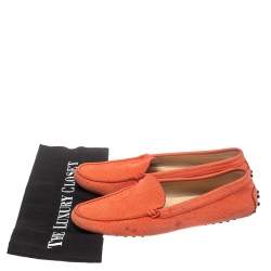 Pre Owned Tod's Coral Red Perforated Suede Loafers Size 39