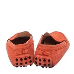 Pre Owned Tod's Coral Red Perforated Suede Loafers Size 39