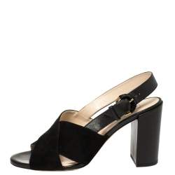 Pre Owned Tod's Black Suede and Leather Criss Cross Slingback Sandals Size 38.5