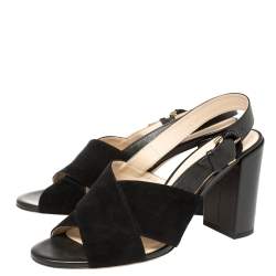 Pre Owned Tod's Black Suede and Leather Criss Cross Slingback Sandals Size 38.5