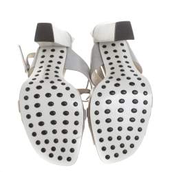 Tod's Light Grey Leather Ankle Strap Sandals Size 39