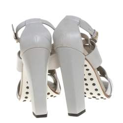 Tod's Light Grey Leather Ankle Strap Sandals Size 39