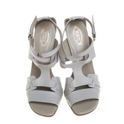 Tod's Light Grey Leather Ankle Strap Sandals Size 39