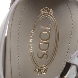 Tod's Light Grey Leather Ankle Strap Sandals Size 39