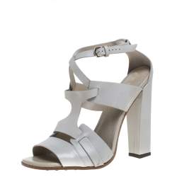 Tod's Light Grey Leather Ankle Strap Sandals Size 39