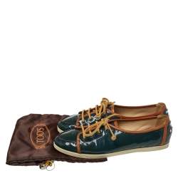 Tod's Deep Green Patent Leather Lace Up Sneakers Size 38.5
