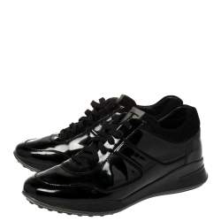 Tod's Black Patent Leather And Suede Lace Low Top Sneakers Size 40