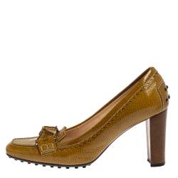 Pre Owned Tod's Yellow/Green Patent Leather Square Toe Loafer Pumps Size 38