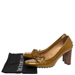 Pre Owned Tod's Yellow/Green Patent Leather Square Toe Loafer Pumps Size 38
