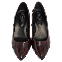 Tod's Burgundy Leather Embroidered Pointed Toe Pumps Size 38.5