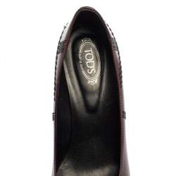 Tod's Burgundy Leather Embroidered Pointed Toe Pumps Size 38.5